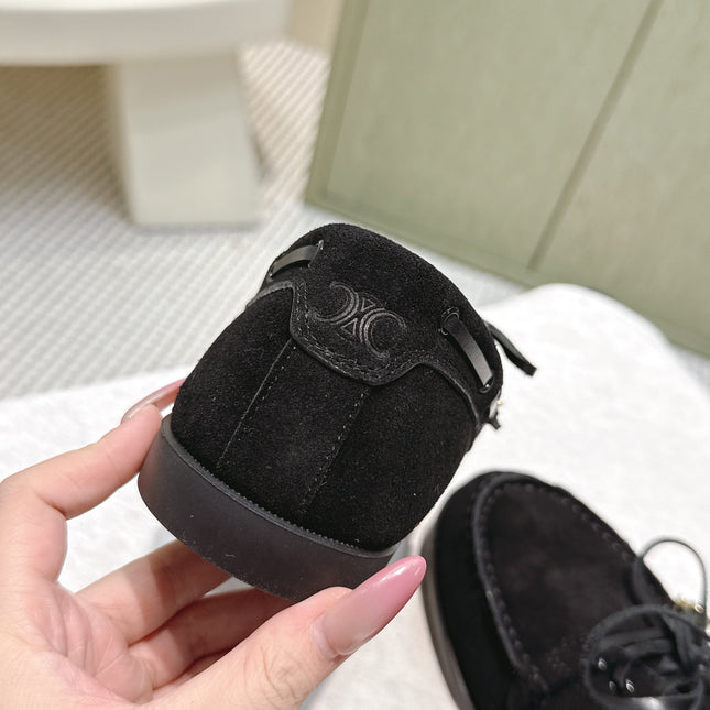 CELINE 26S LACE-UP LOAFERS IN BLACK SUEDE