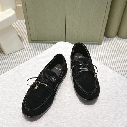 CELINE 26S LACE-UP LOAFERS IN BLACK SUEDE