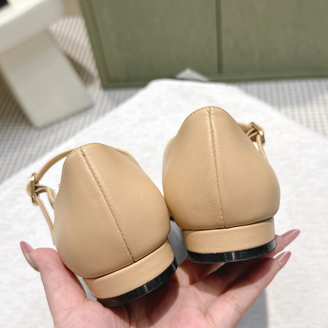 CHANEL 25S MARY JANE FLATS IN BEIGE LAMBSKIN WITH BLACK CAP TOE SILVER HARDWARE