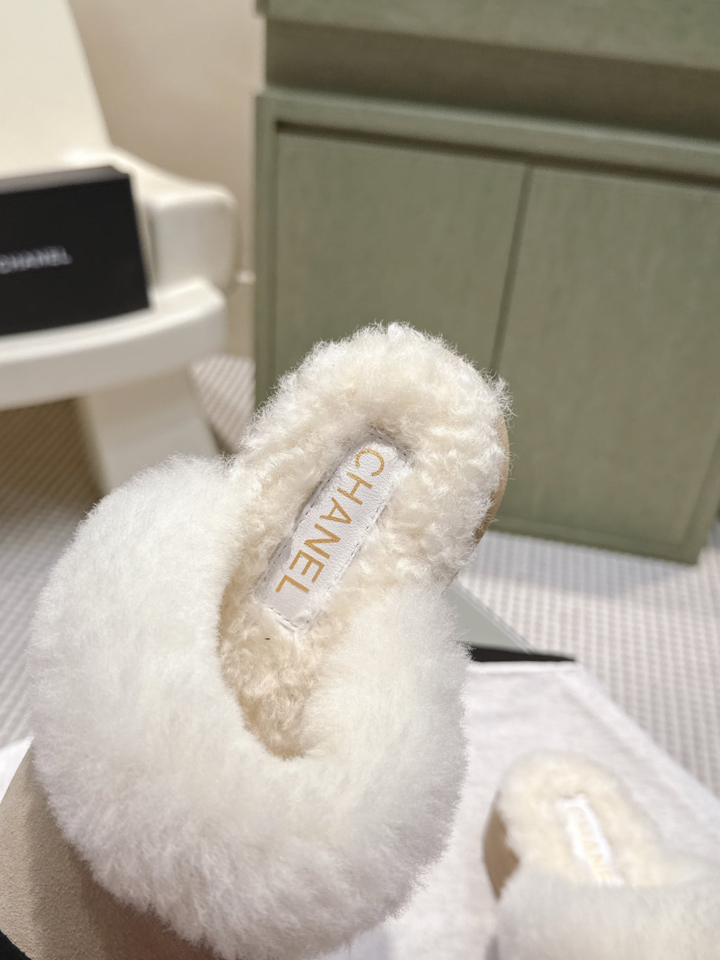 CHANEL 25S FUR-LINED MULES IN BEIGE AND BLACK SUEDE