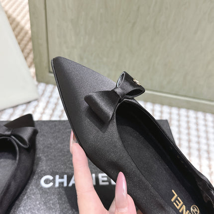 CHANEL 25S MARY JANE BALLET FLATS IN BLACK SILK SATIN
