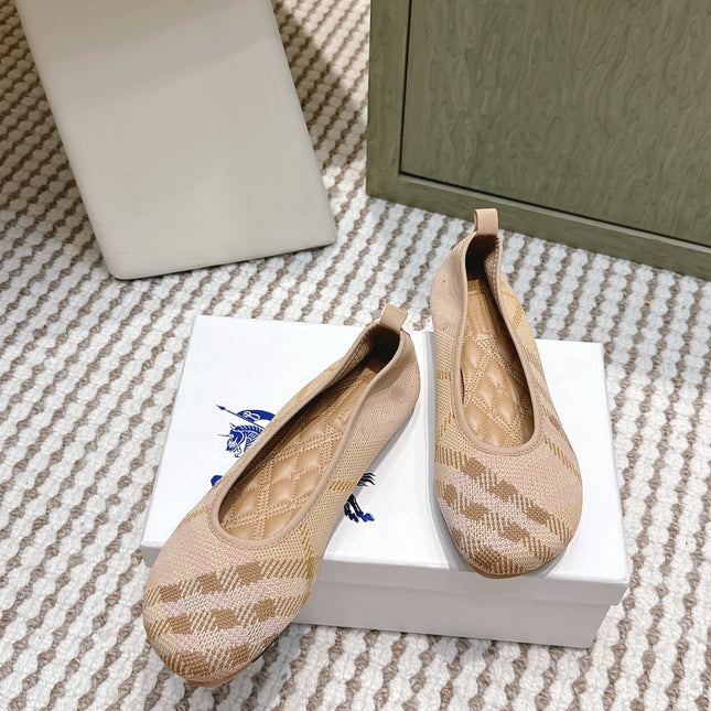 BURBERRY 26S BALLET FLATS IN BEIGE KNIT