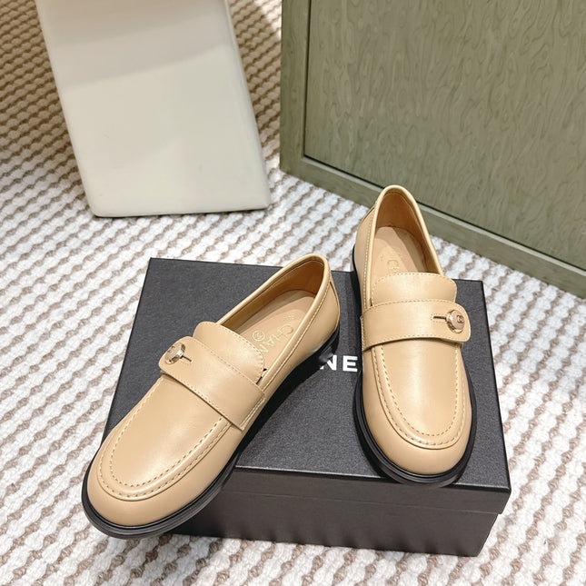 CHANEL 25S GODDESS FLAT LOAFERS IN WARM BEIGE CALFSKIN GOLD HARDWARE