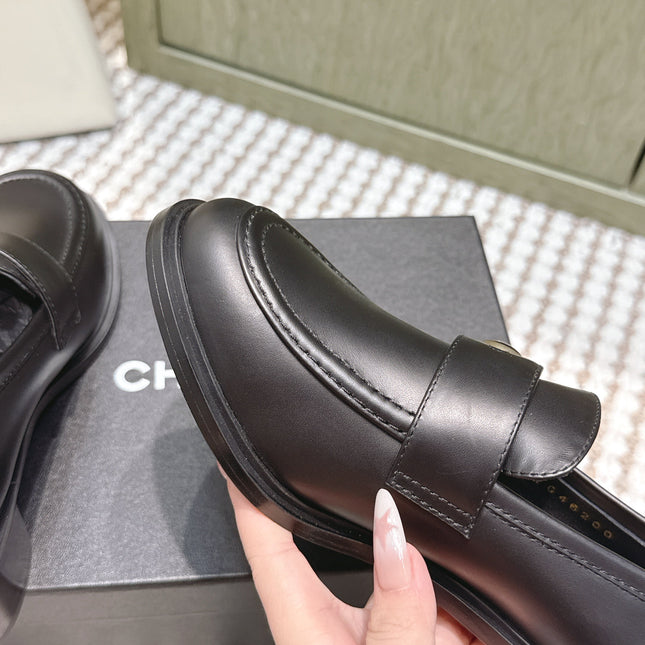 CHANEL 25S GODDESS MOCCASIN LOAFERS 65MM IN BLACK CALFSKIN GOLD HARDWARE