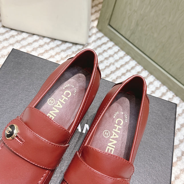 CHANEL 25S GODDESS MOCCASIN LOAFERS 65MM IN DARK RED CALFSKIN GOLD HARDWARE