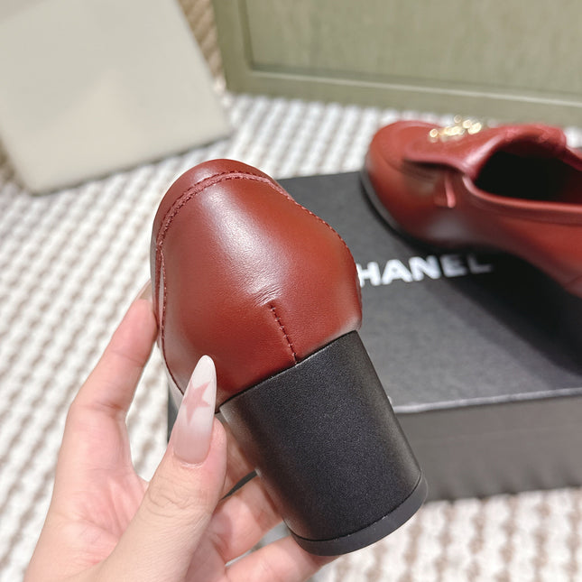 CHANEL 25S LOAFERS MOCCASIN 65MM IN BURGUNDY RED CALFSKIN GOLD HARDWARE