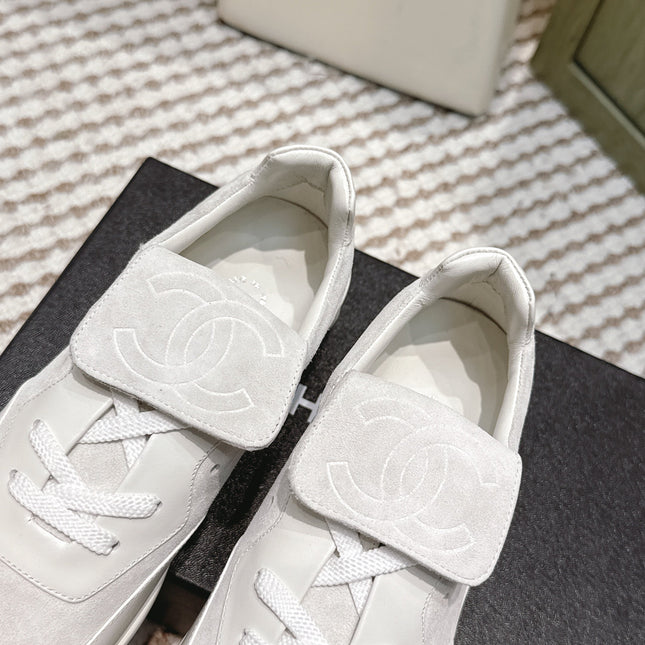 CHANEL 25S SNEAKERS 35MM IN GREIGE SUEDE WITH VELCRO STRAPS