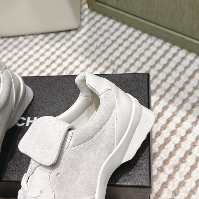 CHANEL 25S SNEAKERS 35MM IN GREIGE SUEDE WITH VELCRO STRAPS