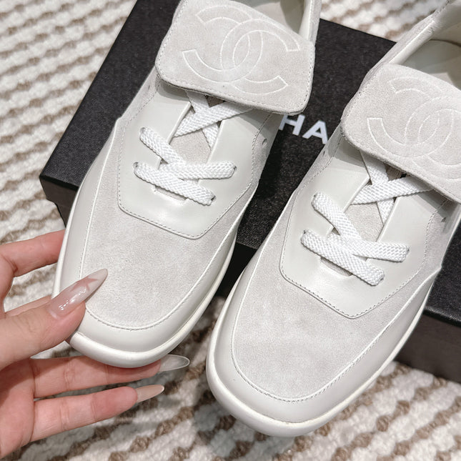 CHANEL 25S SNEAKERS 35MM IN GREIGE SUEDE WITH VELCRO STRAPS