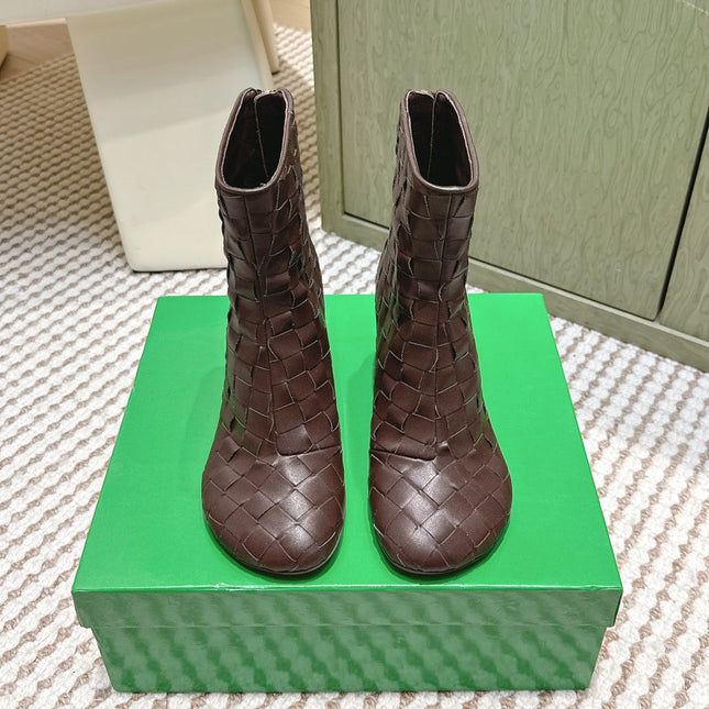 BOTTEGA VENETA 26S INTRECCIATO BOOTS 70 MM IN BROWN LAMBSKIN