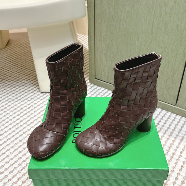 BOTTEGA VENETA 26S INTRECCIATO BOOTS 70 MM IN BROWN LAMBSKIN