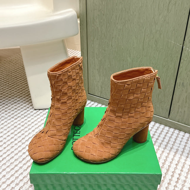BOTTEGA VENETA 26S INTRECCIATO BOOTS 70 MM IN BROWN SUEDE