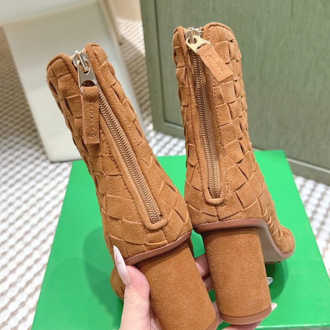 BOTTEGA VENETA 26S INTRECCIATO BOOTS 70 MM IN BROWN SUEDE