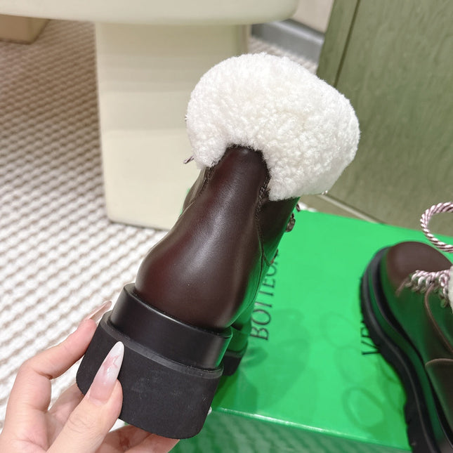 BV SHEARLING ANKLE BOOTS IN BROWN CALFSKIN