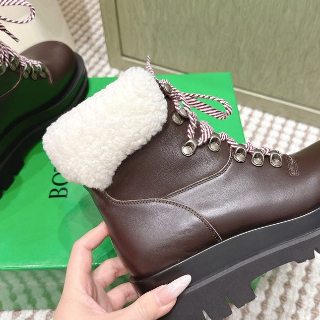 BV SHEARLING ANKLE BOOTS IN BROWN CALFSKIN