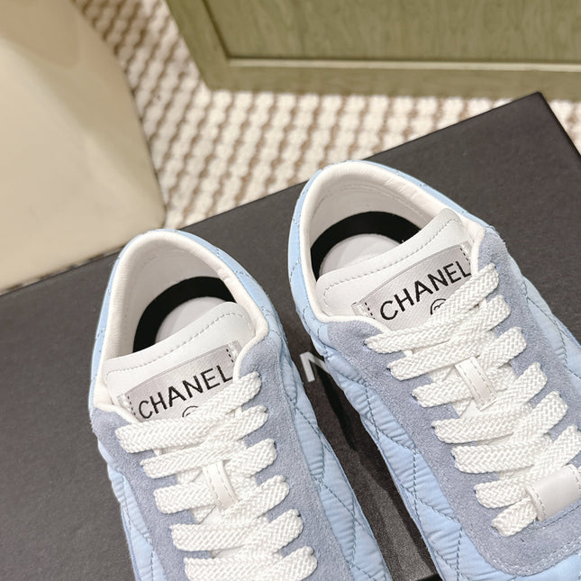 CHANEL 25S SNEAKERS IN LIGHT BLUE CALFSKIN AND SUEDE