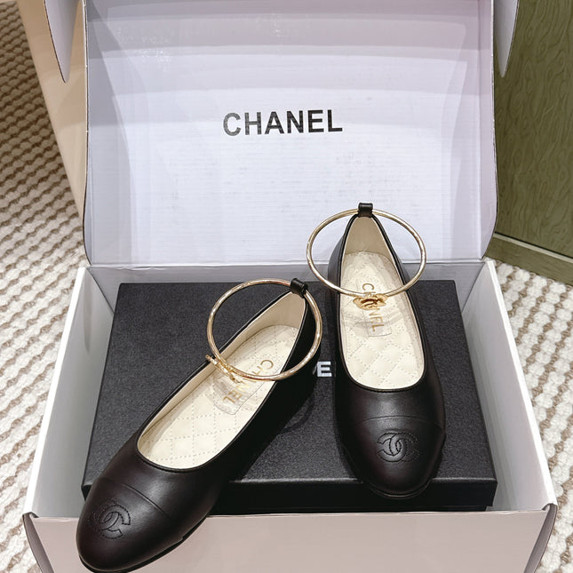 CHANEL 25S BALLERINA SHOES IN BLACK CALFSKIN GOLD HARDWARE