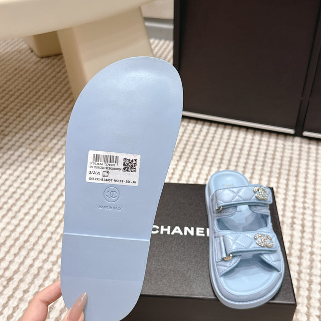 CHANEL 26S SANDALS IN LIGHT BLUE CALFSKIN