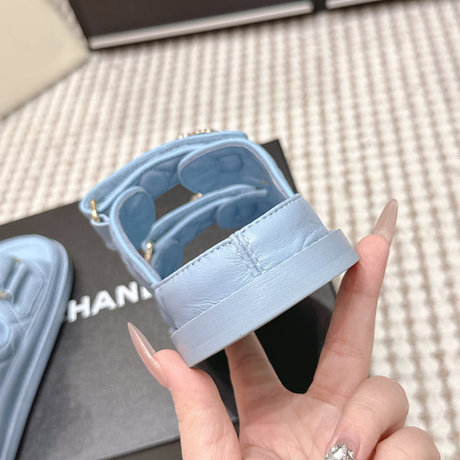 CHANEL 26S SANDALS IN LIGHT BLUE CALFSKIN