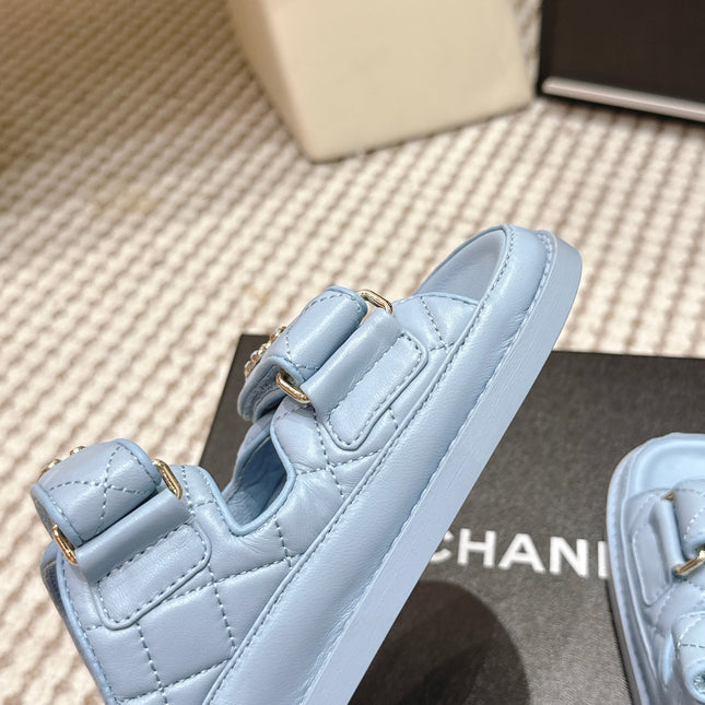 CHANEL 26S SANDALS IN LIGHT BLUE CALFSKIN