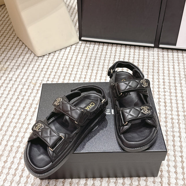CHANEL 26S QUILTED DAD SANDALS IN BLACK CALFSKIN