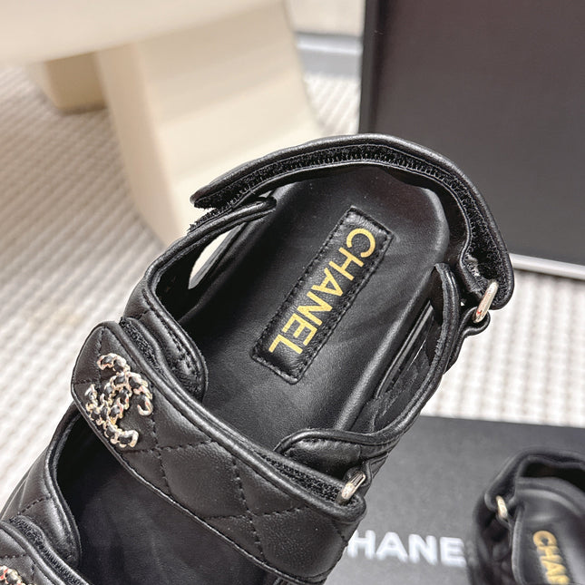 CHANEL 26S QUILTED DAD SANDALS IN BLACK CALFSKIN