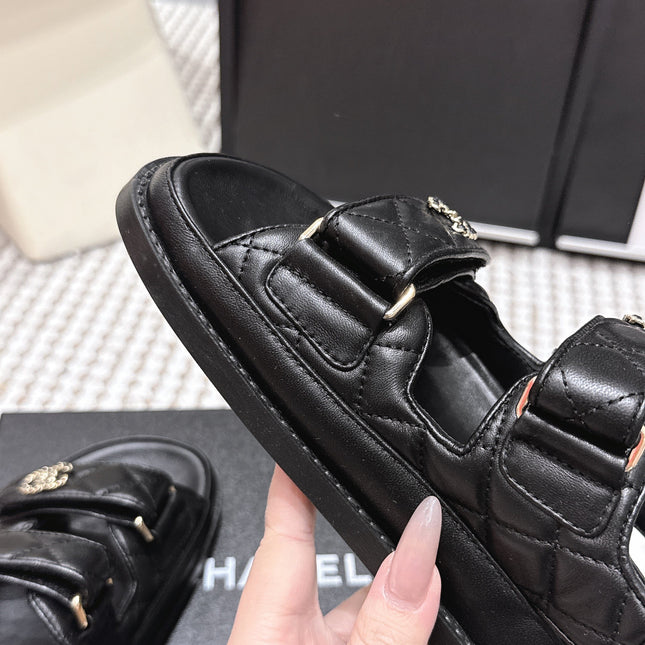 CHANEL 26S QUILTED DAD SANDALS IN BLACK CALFSKIN