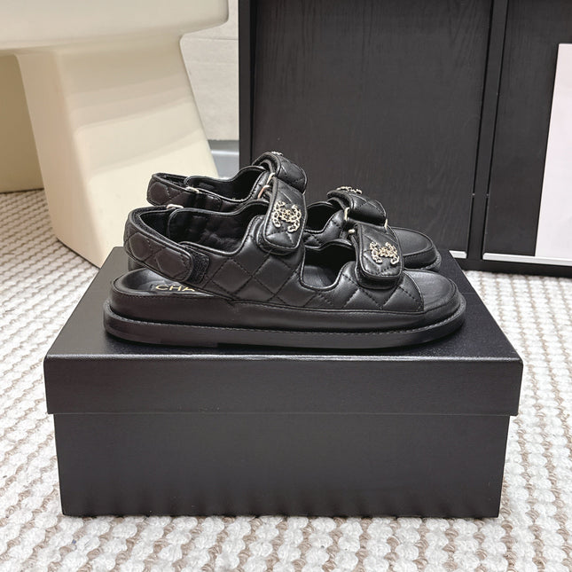 CHANEL 26S QUILTED DAD SANDALS IN BLACK CALFSKIN