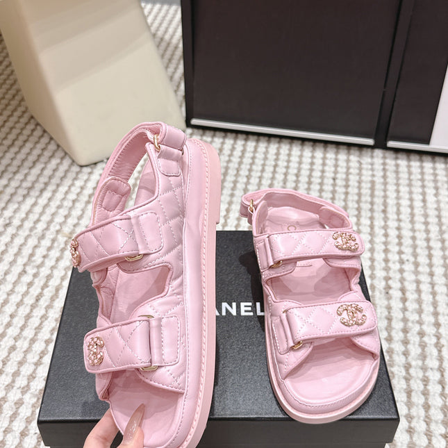 CHANEL 26S QUILTED DAD SANDALS IN LIGHT PINK CALFSKIN