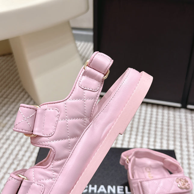 CHANEL 26S QUILTED DAD SANDALS IN LIGHT PINK CALFSKIN