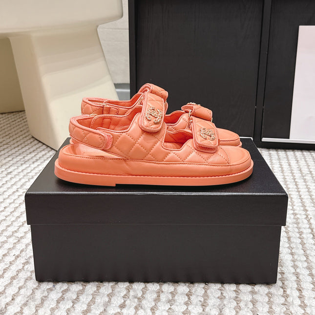 CHANEL 26S QUILTED DAD SANDALS IN ORANGE CALFSKIN