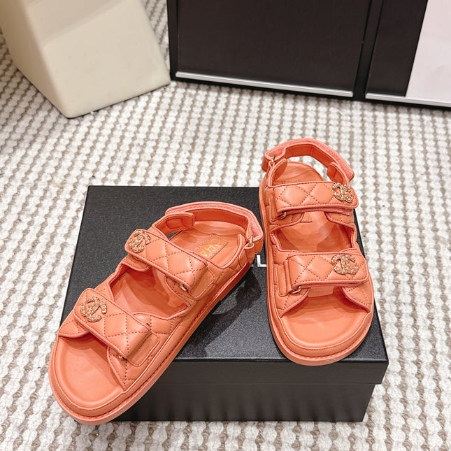 CHANEL 26S QUILTED DAD SANDALS IN ORANGE CALFSKIN