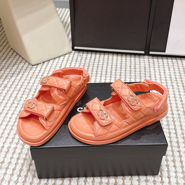 CHANEL 26S QUILTED DAD SANDALS IN ORANGE CALFSKIN