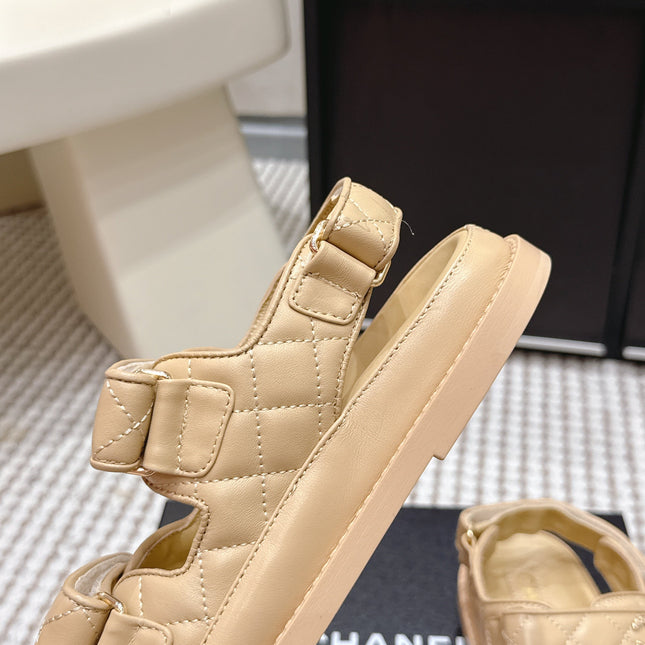 CHANEL 26S QUILTED DAD SANDALS IN LIGHT SAND BEIGE CALFSKIN
