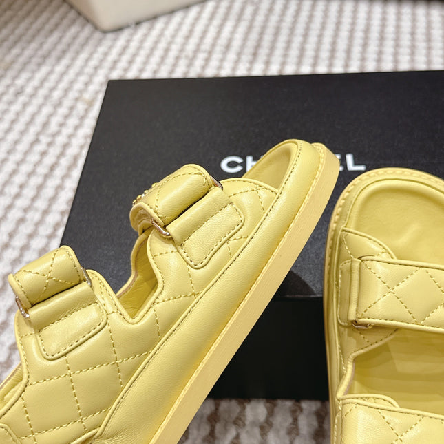 CHANEL 26S QUILTED DAD SANDALS IN YELLOW CALFSKIN