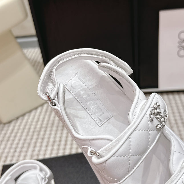 CHANEL 26S QUILTED DAD SANDALS IN WHITE CALFSKIN