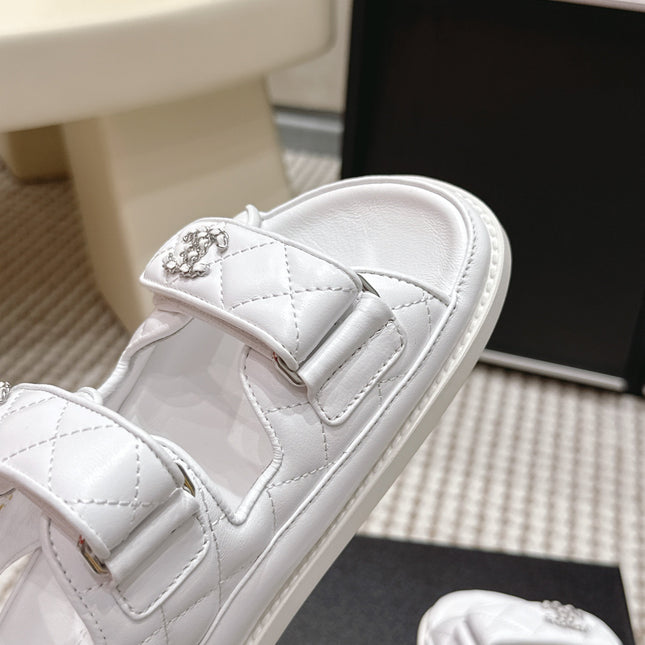 CHANEL 26S QUILTED DAD SANDALS IN WHITE CALFSKIN