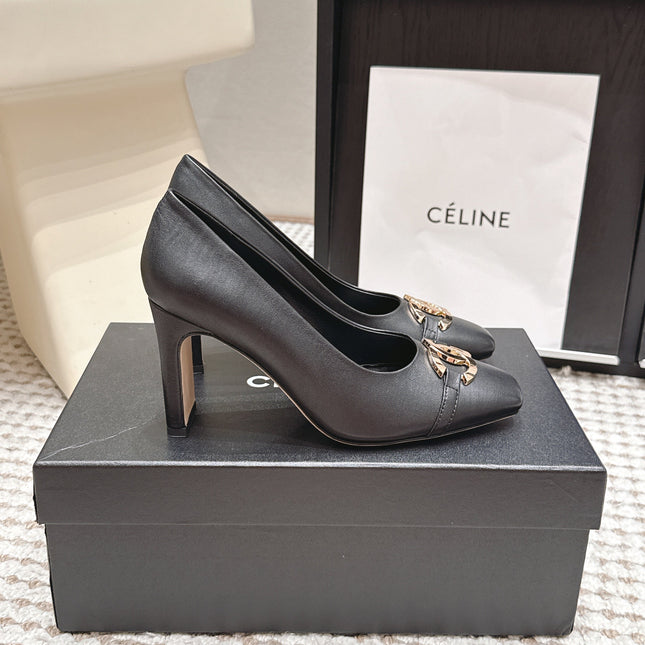 CHANEL 26S HIGH HEELS 95 MM IN BLACK CALFSKIN WITH GOLD-TONE CC LOGO