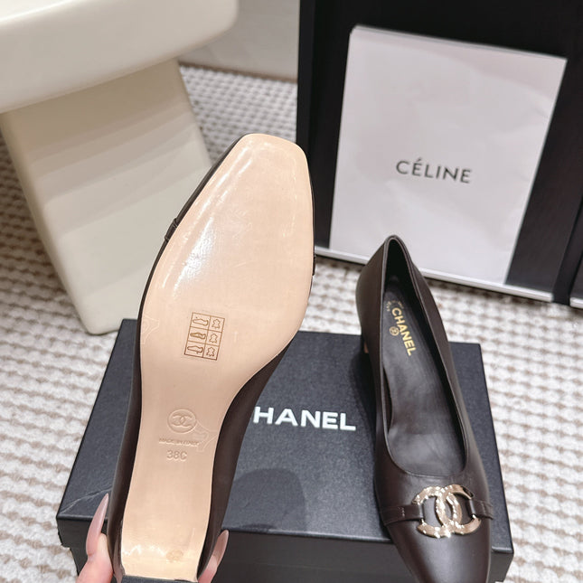 CHANEL 26S HIGH HEELS 75 MM IN DARK BROWN CALFSKIN WITH GOLD-TONE CC LOGO