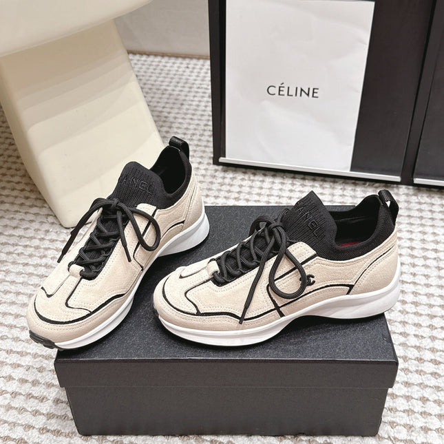 CHANEL 26S PLATFORM SNEAKERS 30 MM IN BEIGE SUEDE WITH BLACK FABRIC