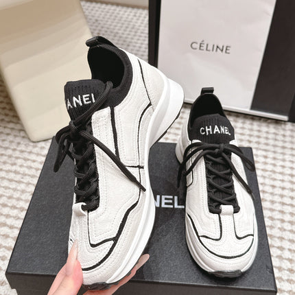 CHANEL 26S PLATFORM SNEAKERS 30 MM IN WHITE SUEDE WITH BLACK FABRIC