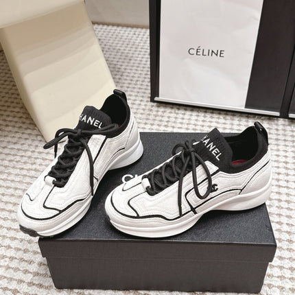 CHANEL 26S PLATFORM SNEAKERS 30 MM IN WHITE SUEDE WITH BLACK FABRIC