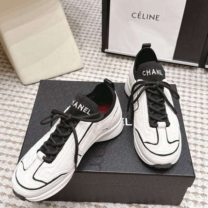 CHANEL 26S PLATFORM SNEAKERS 30 MM IN WHITE SUEDE WITH BLACK FABRIC