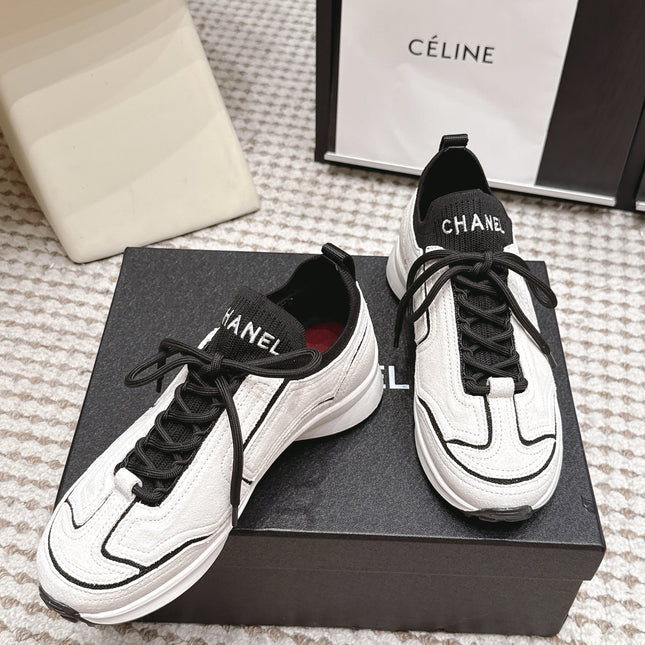 CHANEL 26S PLATFORM SNEAKERS 30 MM IN WHITE SUEDE WITH BLACK FABRIC