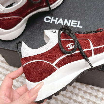 CHANEL 26S PLATFORM SNEAKERS 30 MM IN RED SUEDE WITH WHITE FABRIC