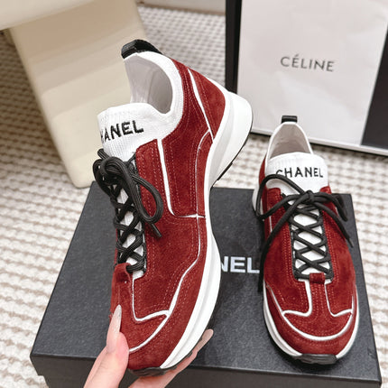 CHANEL 26S PLATFORM SNEAKERS 30 MM IN RED SUEDE WITH WHITE FABRIC