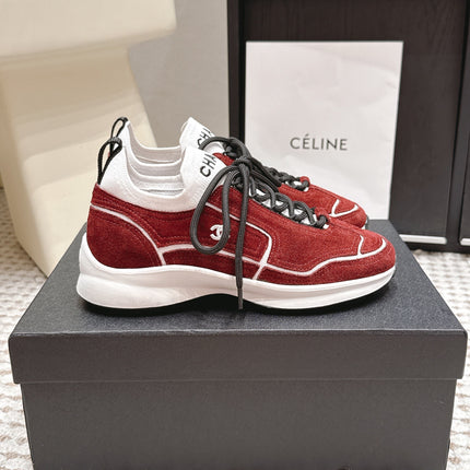 CHANEL 26S PLATFORM SNEAKERS 30 MM IN RED SUEDE WITH WHITE FABRIC