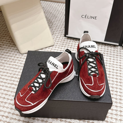 CHANEL 26S PLATFORM SNEAKERS 30 MM IN RED SUEDE WITH WHITE FABRIC