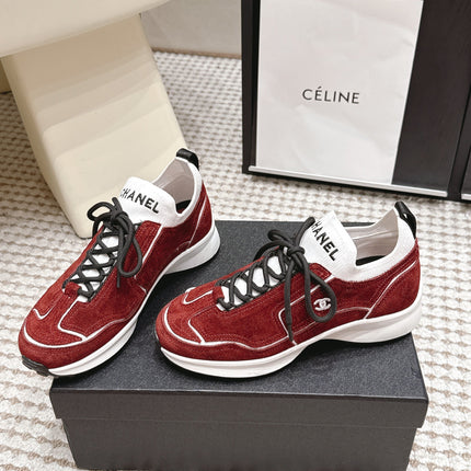 CHANEL 26S PLATFORM SNEAKERS 30 MM IN RED SUEDE WITH WHITE FABRIC
