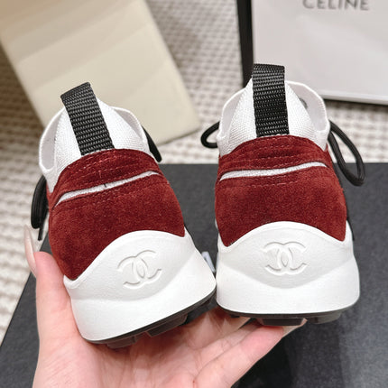 CHANEL 26S PLATFORM SNEAKERS 30 MM IN RED SUEDE WITH WHITE FABRIC